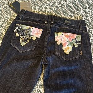 NWT Deadstock Y2K Rare Antik Denim Vintage Low Rise Floral Tapestry Bootcut Jean